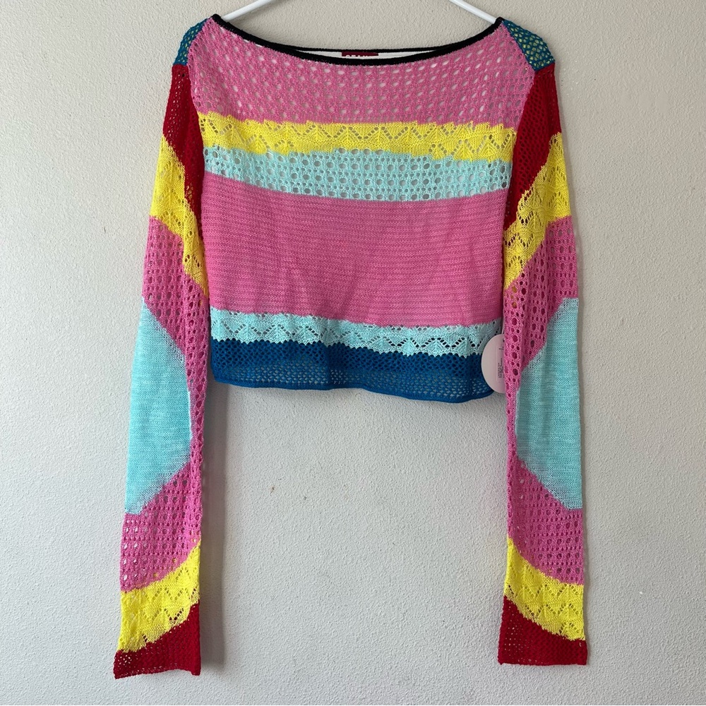STAUD Women’s Large Limousin Stripe Crochet Crop Top Multicolor - Picture 4 of 10